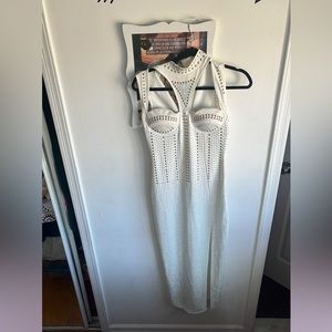 white dress 100% polyester viscose used size s with rhinestones good quality